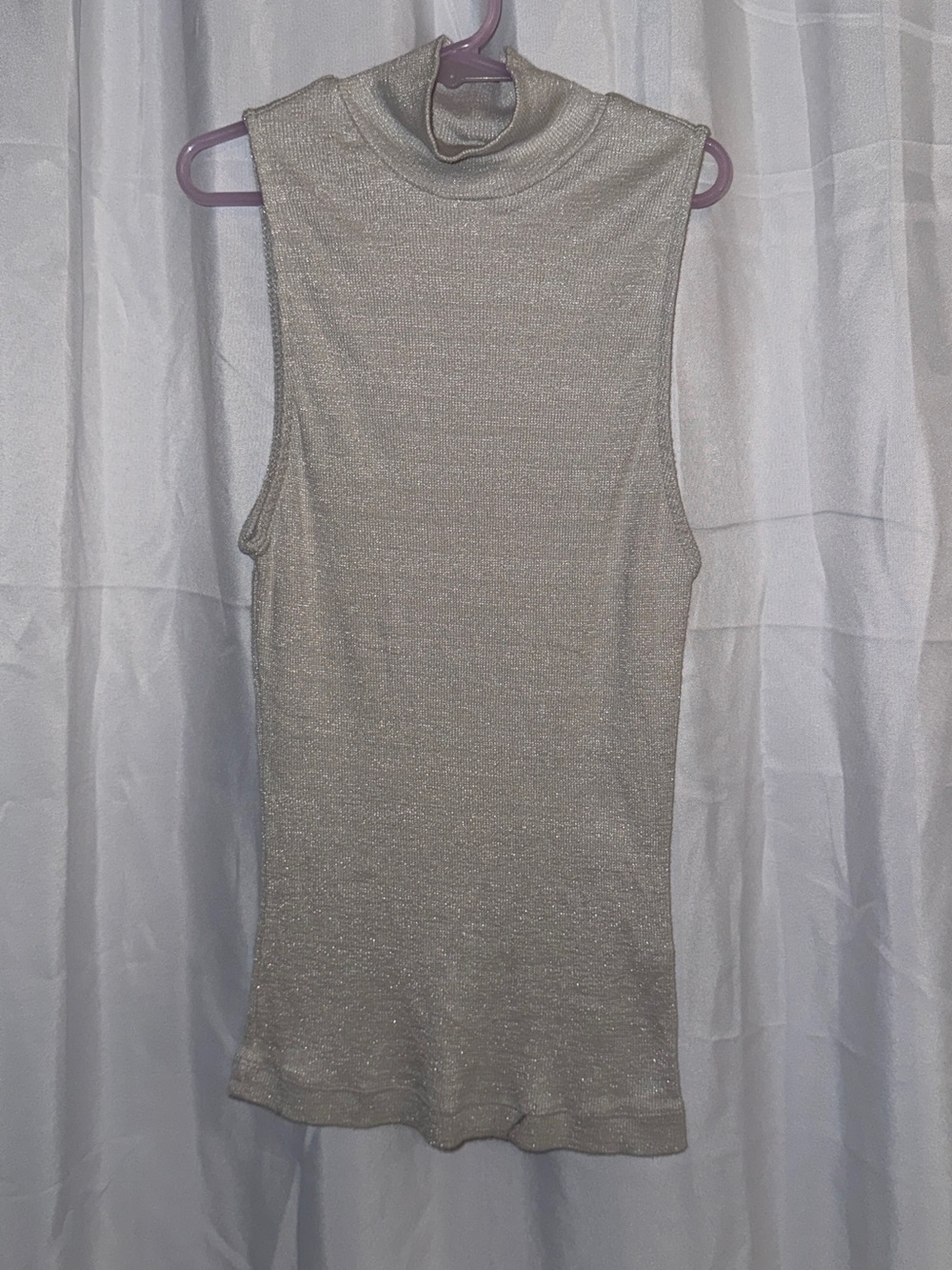 Michael Stars Metallic Sleeveless Mock Neck Tank - Taupe